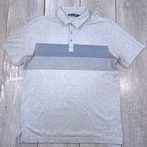 Travis Mathew Polo Shirt Mens Medium Gray Blue Striped Short Sleeve Golf Top